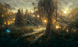 Szkic Mrocznej Puszczy przerobiony przez sztuczną inteligencję