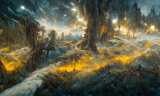 Szkic Mrocznej Puszczy przerobiony przez sztuczną inteligencję