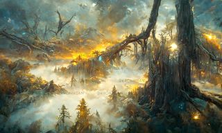 Szkic Mrocznej Puszczy przerobiony przez sztuczną inteligencję