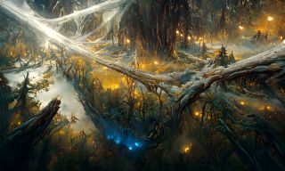 Szkic Mrocznej Puszczy przerobiony przez sztuczną inteligencję