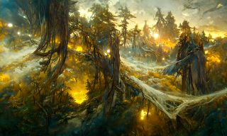 Szkic Mrocznej Puszczy przerobiony przez sztuczną inteligencję