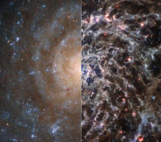 Teleskopy Webba i Hubble'a - zdjęcie galaktyki IC 5332 (porównanie)