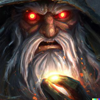 Gandalf poddający się mocy Jedynego Pierścienia (Dall-E2)