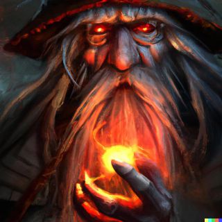 Gandalf poddający się mocy Jedynego Pierścienia (Dall-E2)