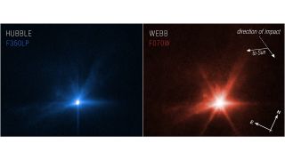 Teleskopy Webba i Hubble'a - zdjęcia ze zderzenia sondy DART z Dimorphosem
