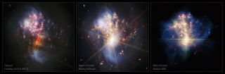 IC 1623 - zdjęcia z teleskopów Webba i Hubble'a