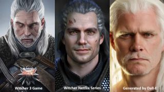 Geralt - porównanie wyglądu (gra Dziki Gon, serial Netfliksa i praca AI mająca odwzorować wygląd z książek)