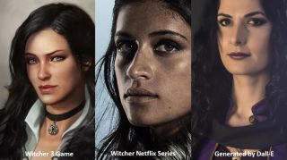 Yennefer - porównanie wyglądu (gra Dziki Gon, serial Netfliksa i praca AI mająca odwzorować wygląd z książek)