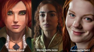 Triss Merigold - porównanie wyglądu (gra Dziki Gon, serial Netfliksa i praca AI mająca odwzorować wygląd z książek)