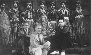 Plan "King Konga"; na pierwszym planie od lewej: Merian C. Cooper, Willis H. O'Brien, Fay Wray i Ernest Schoedsack