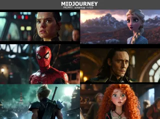 Takie obrazy z kolei Midjourney generowało po wprowadzeniu monitu "Movie Screencap" - bez podawania tytułu filmu