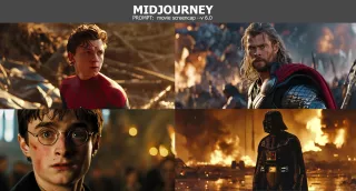 Takie obrazy z kolei Midjourney generowało po wprowadzeniu monitu "Movie Screencap" - bez podawania tytułu filmu