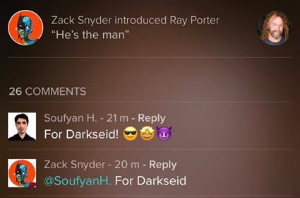 Zack Snyder - wpis w serwisie Vero