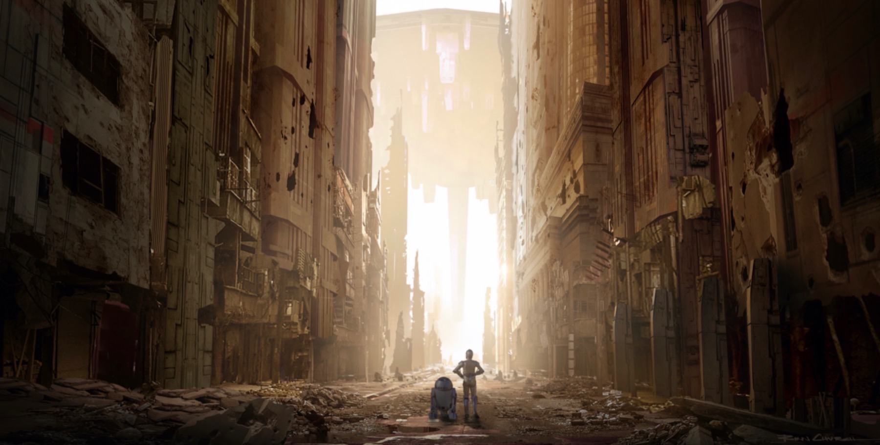 Star Wars 9 - C-3PO i R2-D2 na ulicach Coruscant, które po latach popadło w ruinę