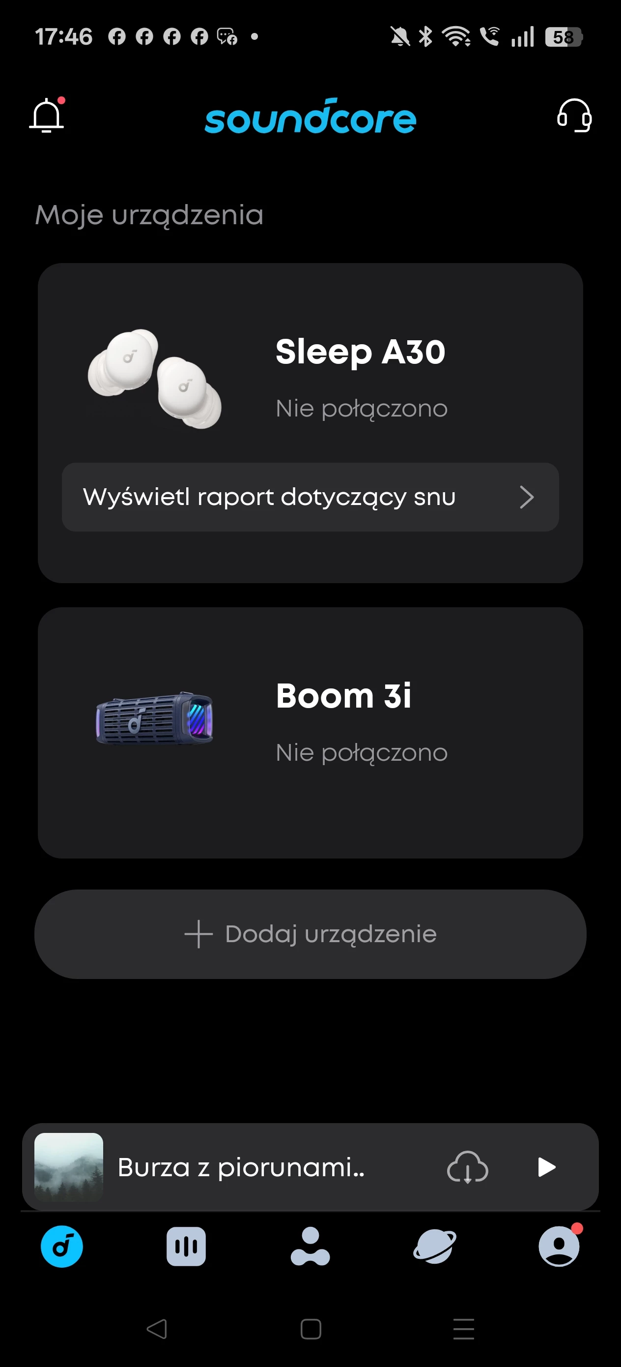 Soundcore Sleep A30 - aplikacja na smartfonie