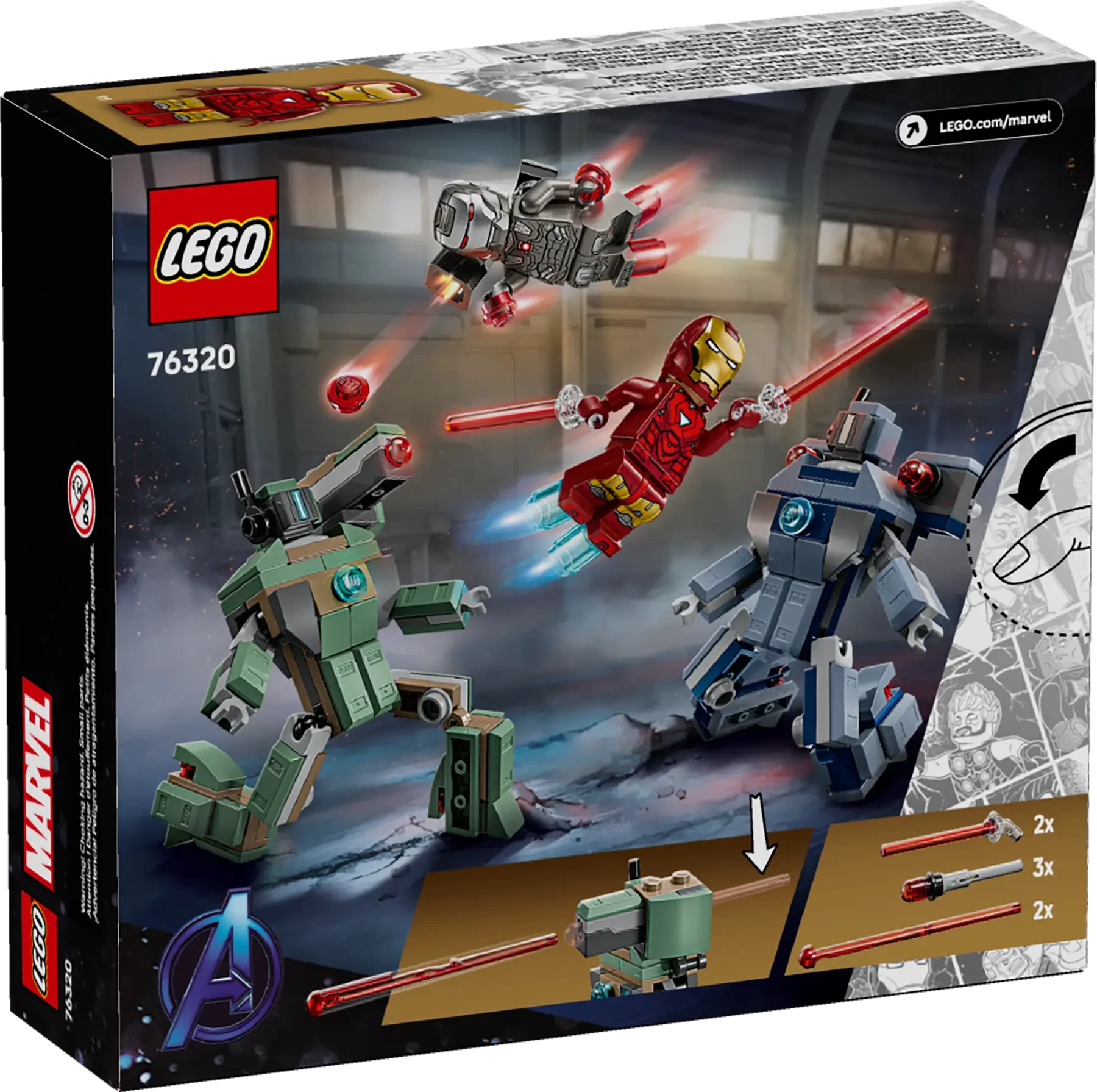 Zestaw LEGO - Marvel: Iron Man i War Machine kontra drony Hammera