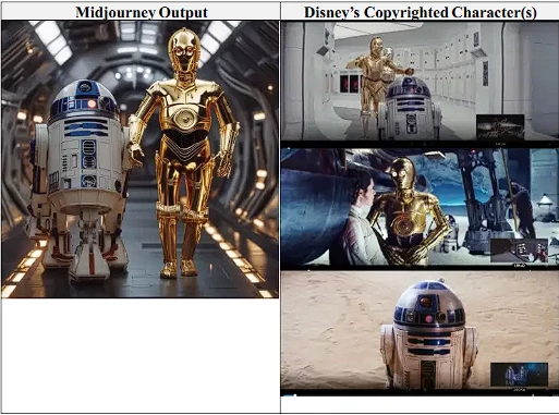 Porównanie R2D2 i C-3PO z filmów i wygenerowanego przez Midjourney