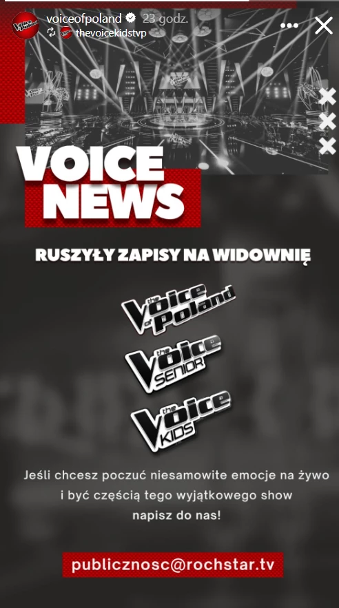 InstaStory z profilu na Instagramie The Voice of Poland