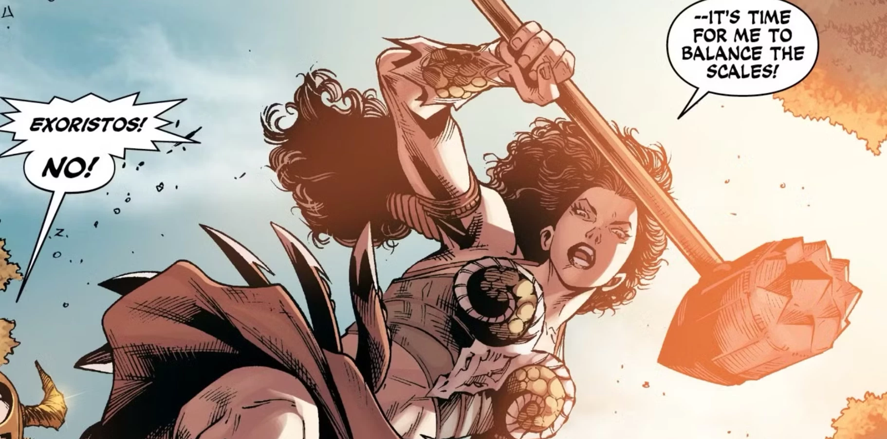 Exoristos – Amazonka wygnana z Themysciry, która w przeszłości dzierżyła legendarny miecz Wonder Woman.